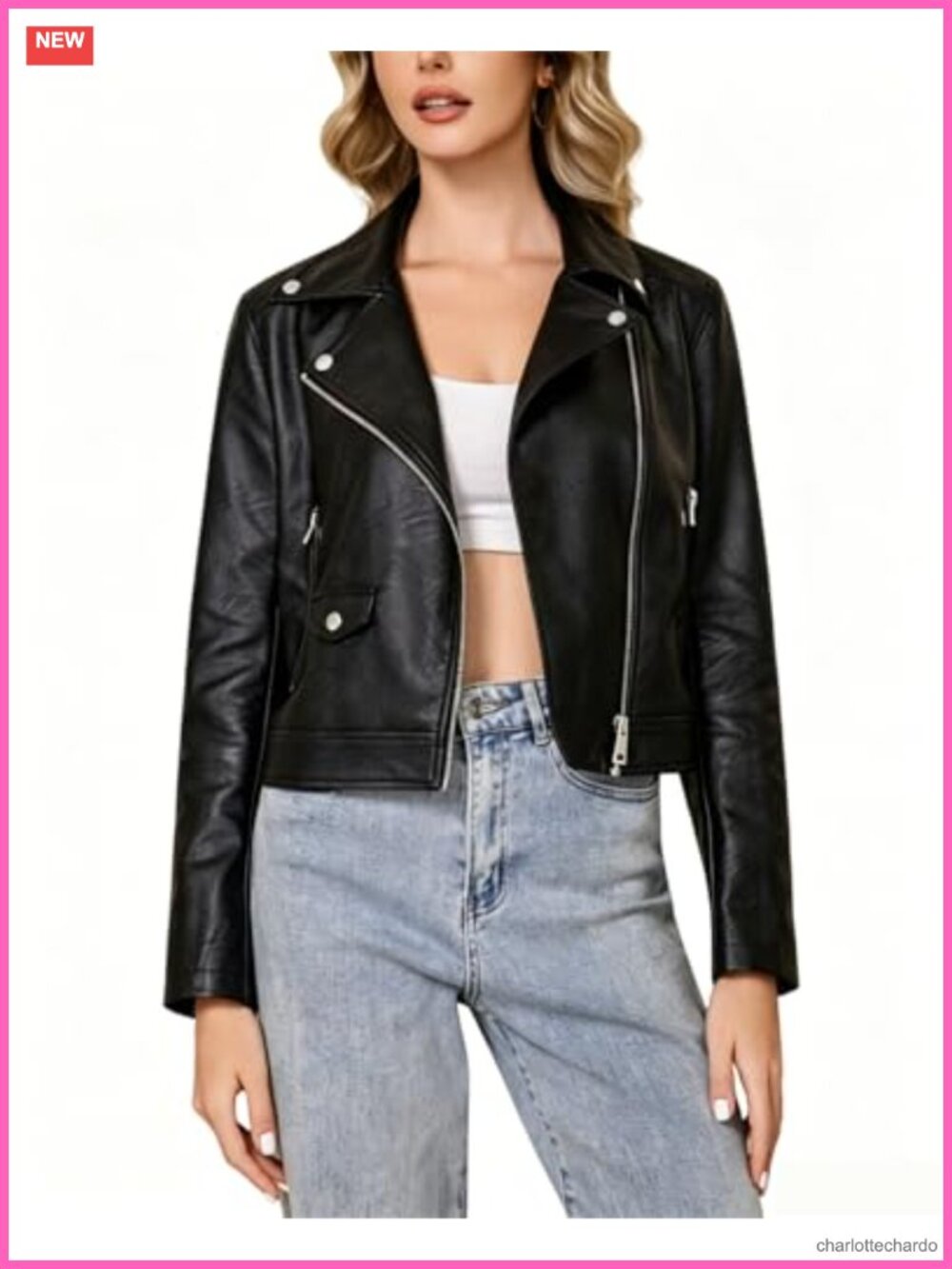 Faux Leather Jacket Women Cropped Motorcycle Biker Outwear
